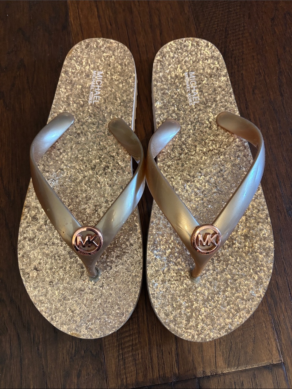Michael Kors Metallic Gold Glitter Thong Sandals